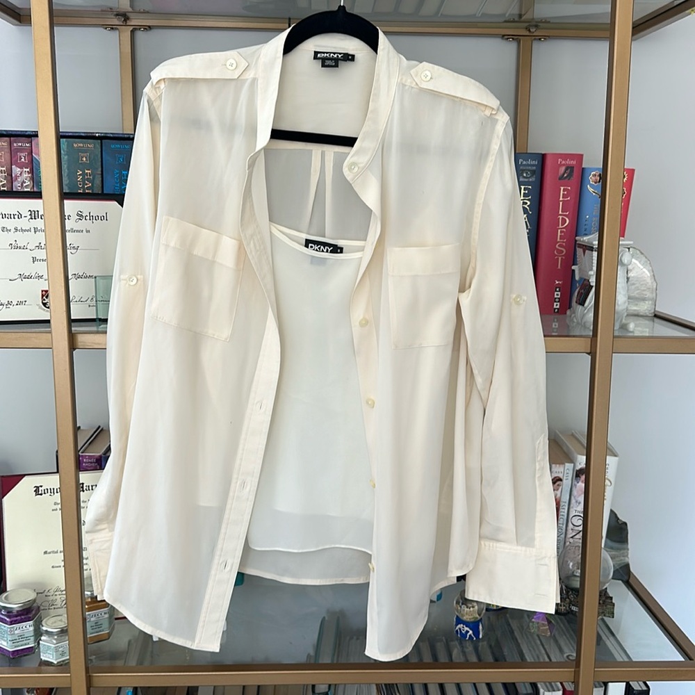 Vintage DKNY Silk Two-Piece Set in Cream Size M